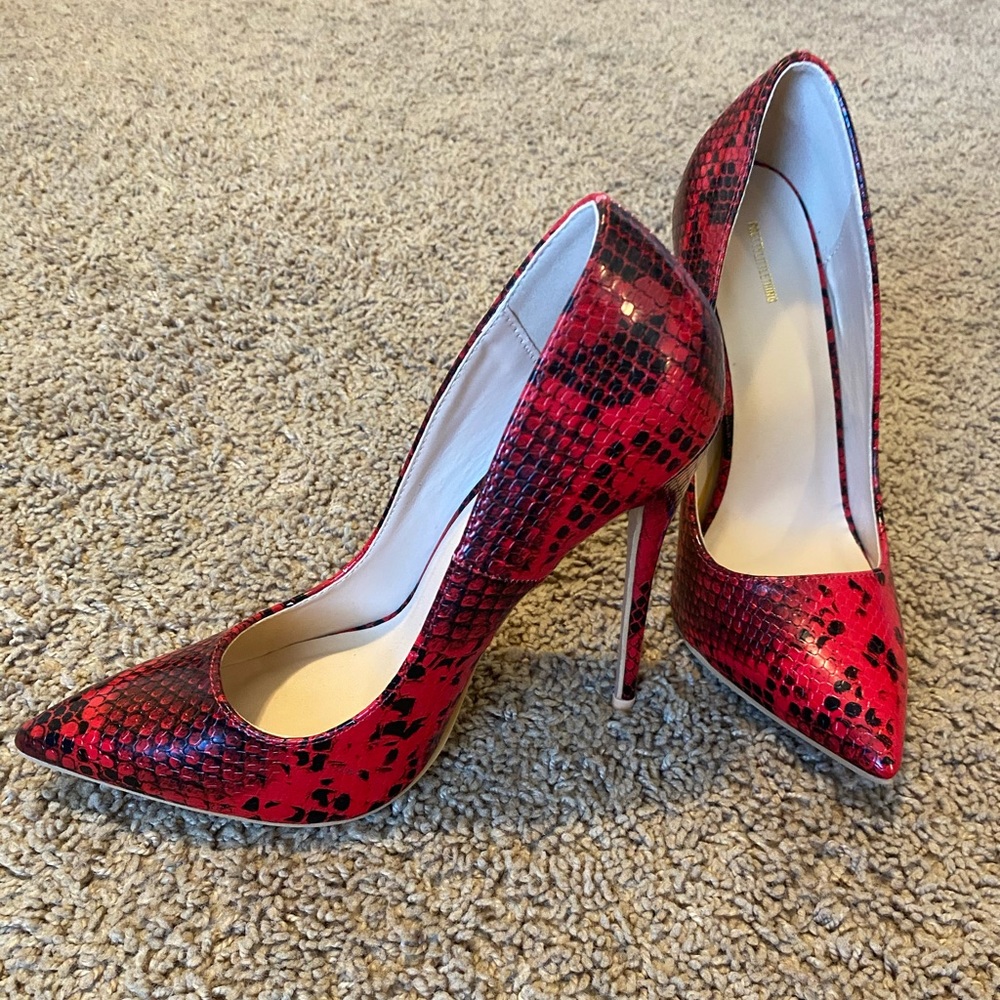 Red snake pattern heels